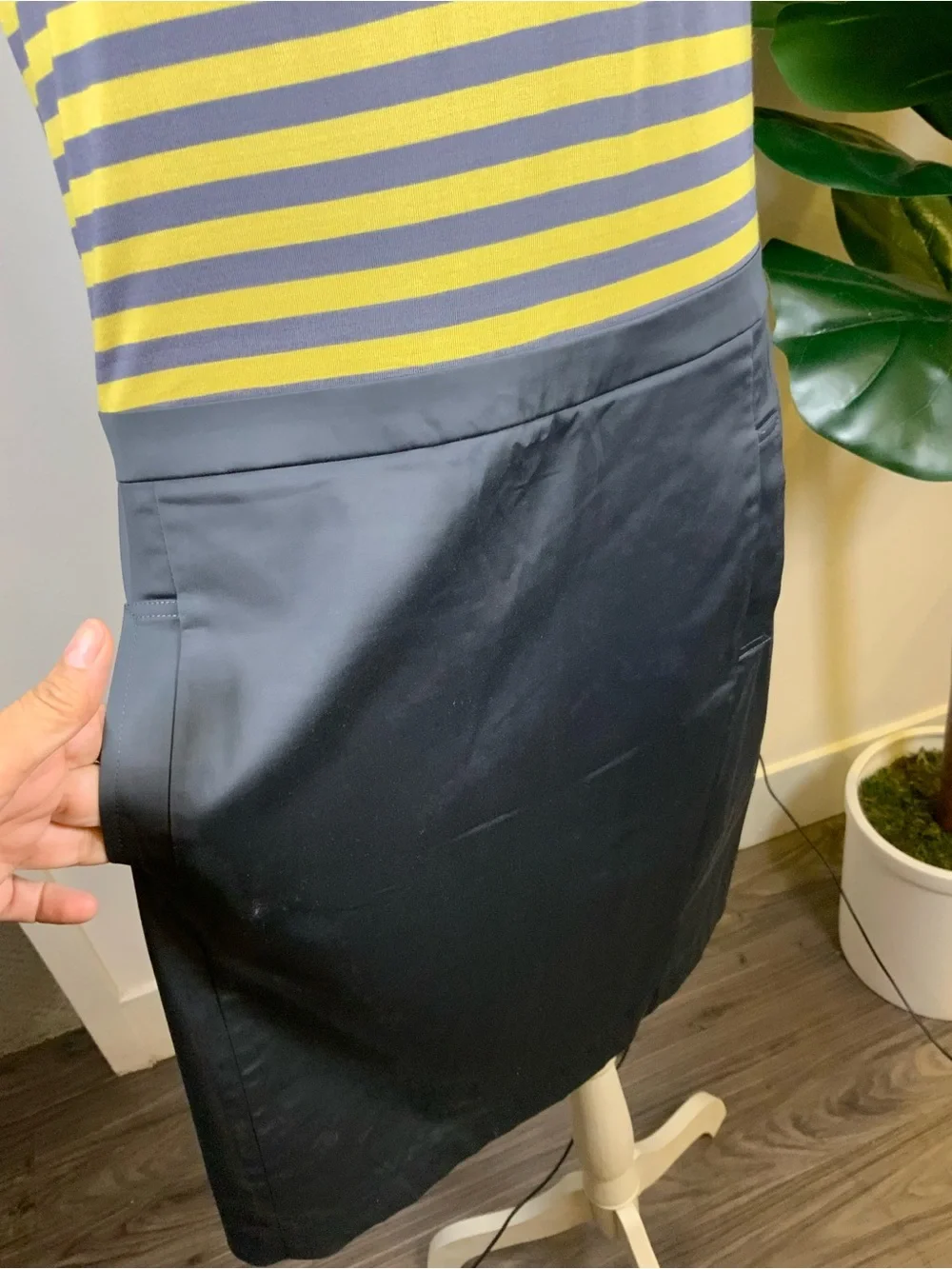 BCBGMaxAzria Yellow and Gray Striped Tank-Pencil Skirt